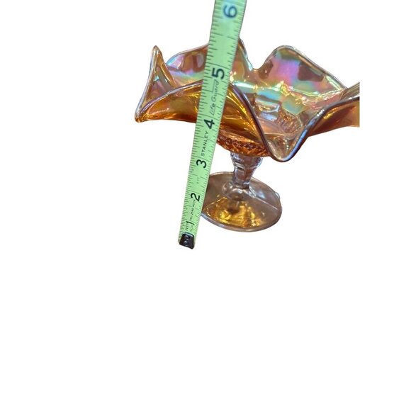 Iridescent Marigold Compote Glass Ruffled Edge Candy/nut Dish 5 in H Pedestal - Picture 3 of 4